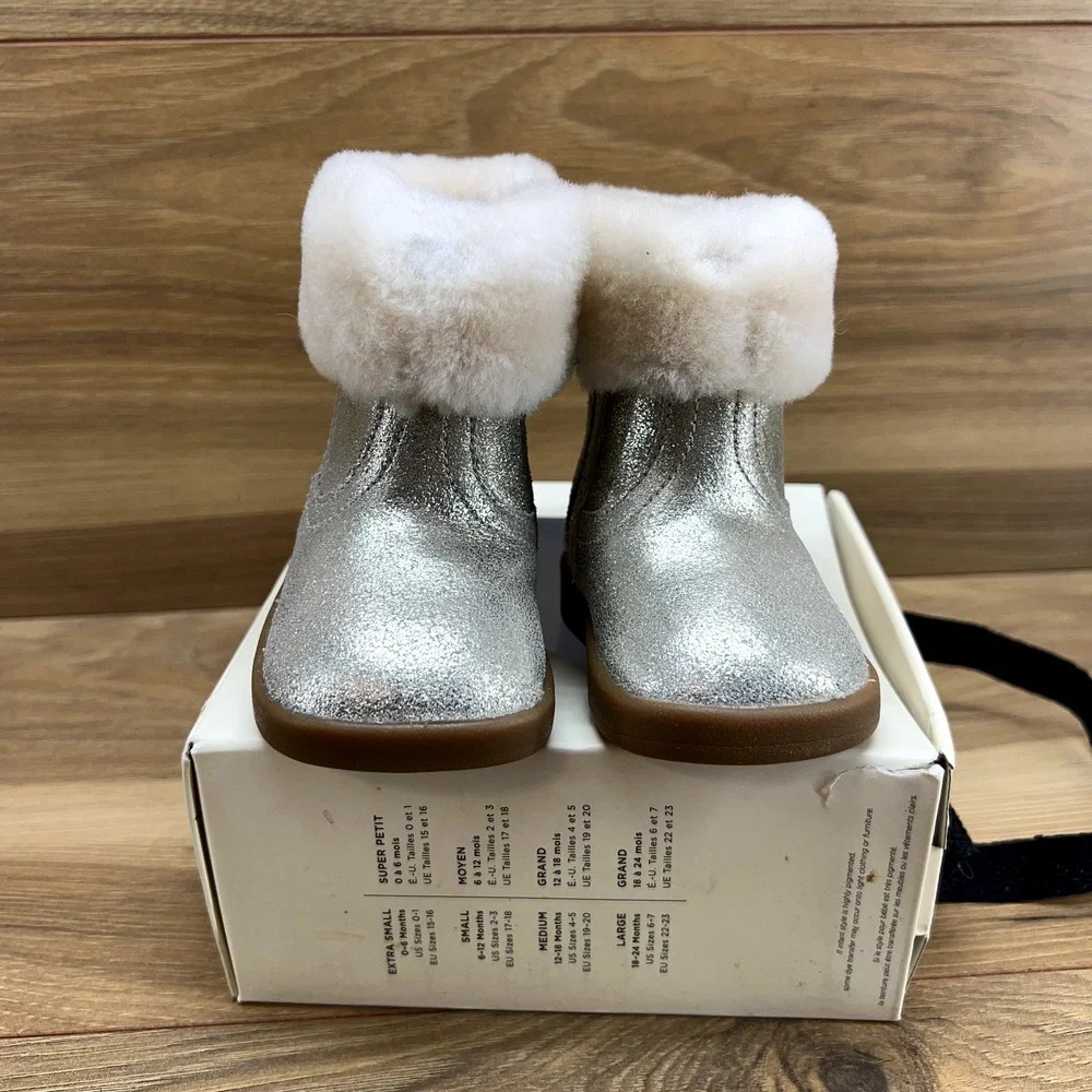UGG Infant Baby Jorie II Metallic Leather Boots‎ Size 0/1 Fur Shearling Zip